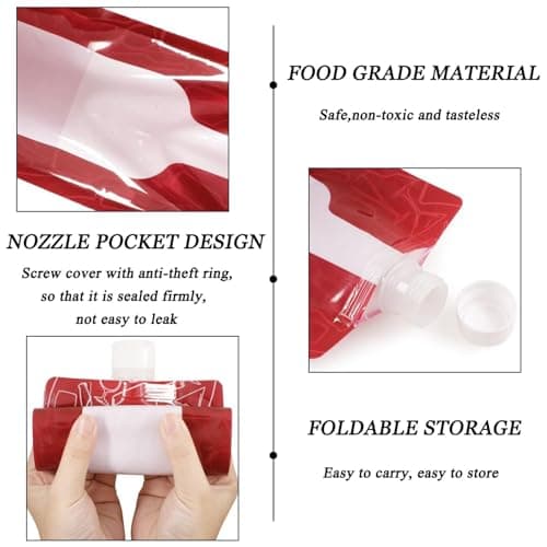 SHANGFENG 4 Pcs Foldable Wine Bag 750ml Portable Drink Pouches Plastic Water Bottle Wine to Go Bag Reusable Plastic Wine Bottle Liquid Leak Proof Flask Holder for Wine Liquor Beverages,Travel — view 3