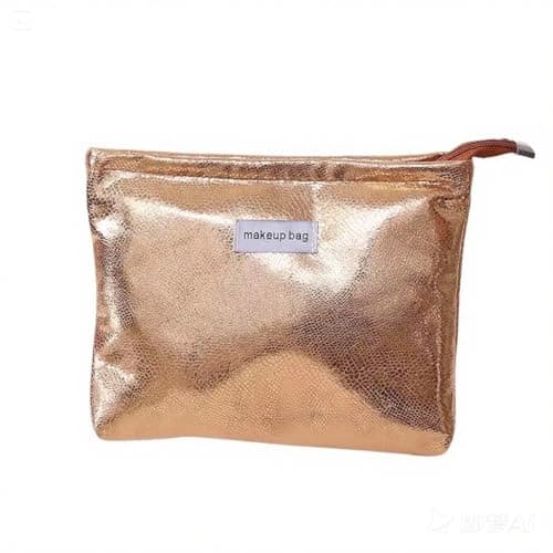 Dtweista Glittler Cosmetic Bag for Women Large Capacity PU Make Up Clutch Bag Travel Silver Toiletry Pouch Organizer, Gold, 9.44x7.08x1.18-inch, Modern Metallic