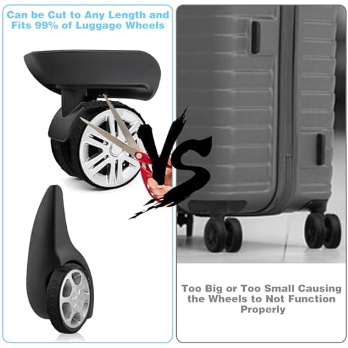 CANIPHA 8Pcs Luggage Wheel Covers, Silicone Luggage Cover Protector Suitcase Wheel, Silent Protection Compartment Protection for Suitcase (Black) — view 6