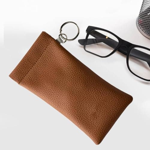 RNXRZANK Sunglasses Pouch Eyeglasses Storage Case Glasses Organizer Bag Soft Faux Leather Compression Resistant Auto Closing with Detachable Strap Suitable for, brown — view 5