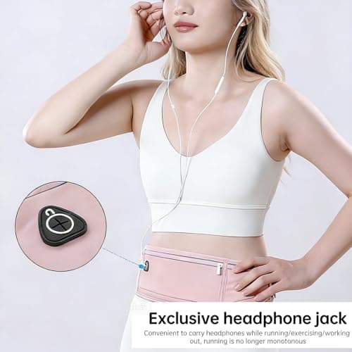 Running Belt, Waterproof Sweatproof Running Belts for Women, Lightweight Three-Pocket Runnings Waist Belt, Adjustable Elastic Strap, Anti-Shake Phone Pouch, for Cycling, Hiking, Travel(Pink) — view 4