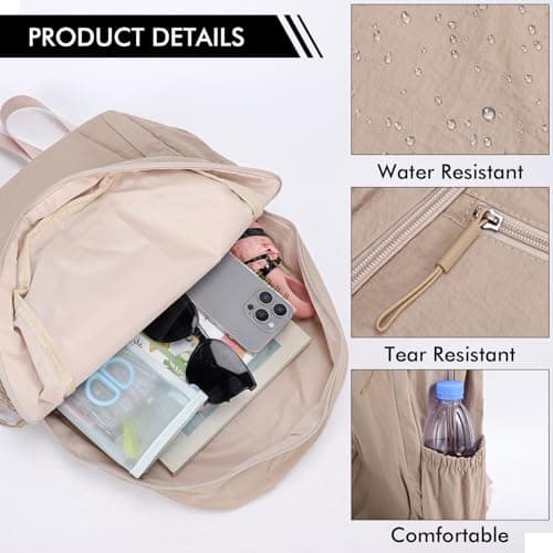 SCCGKP School Backpack Causal Travel School Bags Lightweight Rucksack Bag Water Resistant Students Bookbag for Women Teenage Girls Boys College Work Daypack (Khaki) — view 3