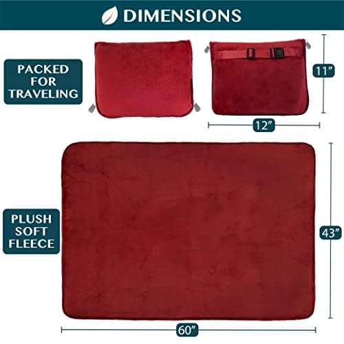 PAVILIA Travel Blanket Pillow, Soft Airplane Blanket 2-in-1 Combo Set, Plane Blanket Compact Packable, Flight Essentials Car Pillow, Travelers Gifts Accessories, Luggage Backpack Strap, 60x43 Red — view 6