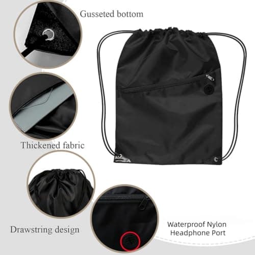 YILUXIANGYANG Drawstring Bag, Large Capacity PE Bags with Front Pocket Waterproof Drawstring Backpack for Women/Men Beach School Swimming Outdoor Sports Travel Yoga (Black, 1 Pc) — view 3