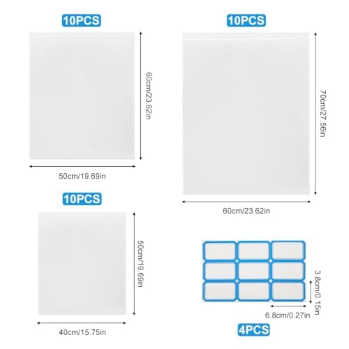 30 Pcs Large Ziplock Bags for Clothes, 70×60cm/60×50cm/50×40cm, Waterproof — view 2