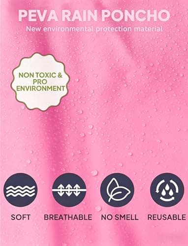 JXJIUA 2 Pack Rain Ponchos for Men/Women Waterproof Reusable Emergency Raincoats with Hoodand Drawstring -Lightweight Ponchos Pink — view 5