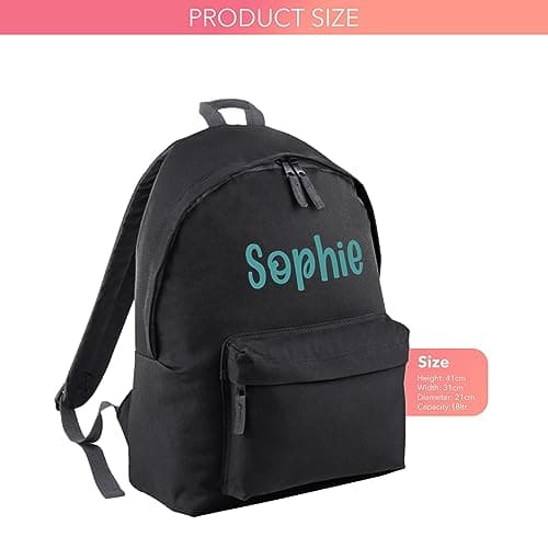 Print Maniacs Personalised School Backpack Large 18L Kids Travel Rucksack Junior Shoulder Collage Rucksack Back To School Girls Boys Lunch Swimming P.E Laptop Book Bag Name (Black) — view 2