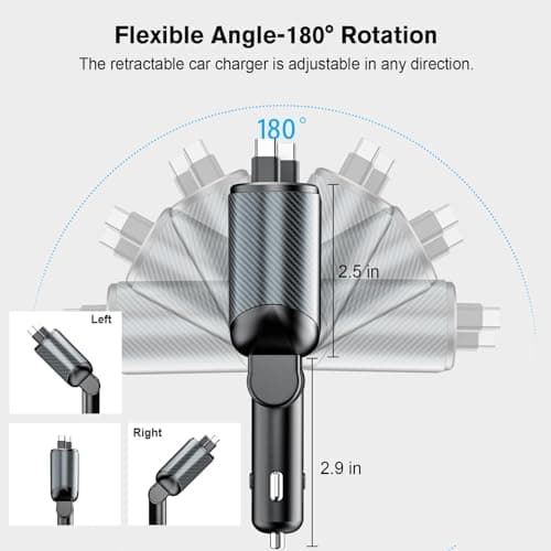 MAGJIEYX Retractable Car Charger, 80W Cigarette Lighter USB Adapter Fast Charging with Dual Type-C Cables & USB-C/USB-A Port for iPhone 16 15 14 13 12Pro Max Plus iPad AirPods Galaxy Car Accessories — view 5