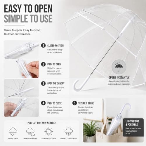 2 Pcs White Clear Bubble Umbrella Transparent Dome Rain Umbrella Windproof See Through Canopy Fiberglass Frame Large Coverage Wedding Photography Prom Graduation Outdoor Events Travel Men Women, White — view 5