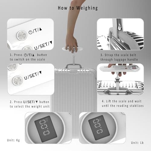 CAMRY Digital Luggage Scale Portable 50Kg Capacity Backlit LCD Overload Alert & Target Weight Battery Included, White — view 3