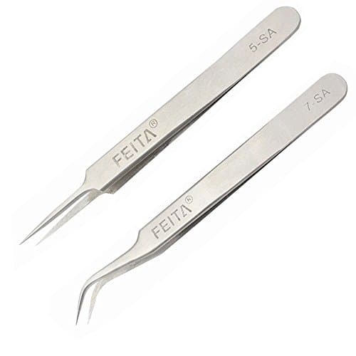 Professional Tweezer Set - FEITA Precision Tweezers with Travel Case - Stainless Steel Tweezers for Plucking, Watchmakers, Jewelry, Electronic, Craft (Silver 7Pcs) — view 6