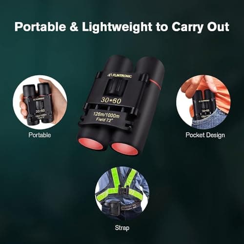 Flintronic Compact Mini Binoculars 30 x 60 HD Waterproof Portable, Foldable Pocket Size Small and Lightweight Suitable for Hunting, Sightseeing, Bird Watching, Hiking, Watching Football — view 4