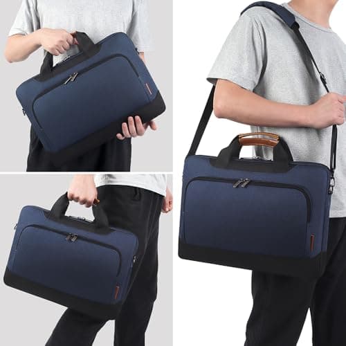 DOMISO 17-17.3 Inch Laptop Sleeve Business Briefcase Shoulder Bag - Compatible with 17" Laptops, Blue — view 2