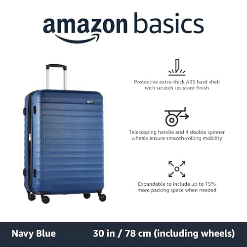 Amazon Basics Hard Shell Large Suitcase - Expandable ABS Travel Luggage with 4 Double Spinner Wheels - Scratch Resistant and Lightweight Construction - 78 x 52.6 x 32cm - Navy Blue — view 2