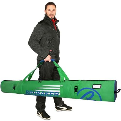 BRUBAKER Padded Ski Bag Skibag 'Carver Champion' for one Pair of Ski and Poles 170 cm Green/Blue — view 2