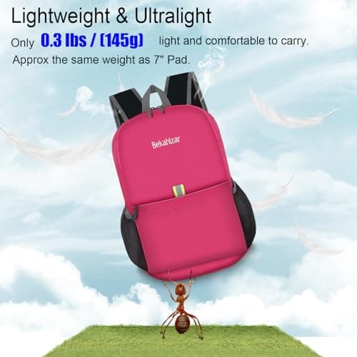 Bekahizar Small Rucksack 15L Packable Backpack Hiking Daypack Foldable Day Bag For Men Women Teens Travel Camping City Walking Mountaineering Climbing (Rose Red) — view 4