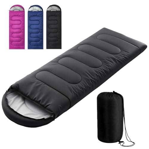 Sleeping Bag for Adults & Kids, 3-4 Season Sleeping Bags With Compact Bag, Ultralight, Soft, Warm Sleep Bag for Boys Girls Outdoor Camping, Travel, Hiking, Backpacking, Black Warm Weather 15-30°C