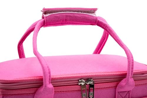 Carrying Case for Toniebox Starter Kit with Velcro Dividers, Dual Mesh Side Pockets and Mesh Zipper Pocket in Lid. (Hot Pink with Shoulder Strap) — view 3