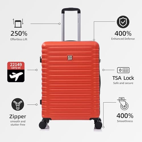 Rocklands Large Suitcase Hard Shell Lightweight 4 Dual Spinner Wheels Trolley Luggage Suitcase Hold Check in Luggage TSA Combination Lock (Orange, Small 20") — view 3