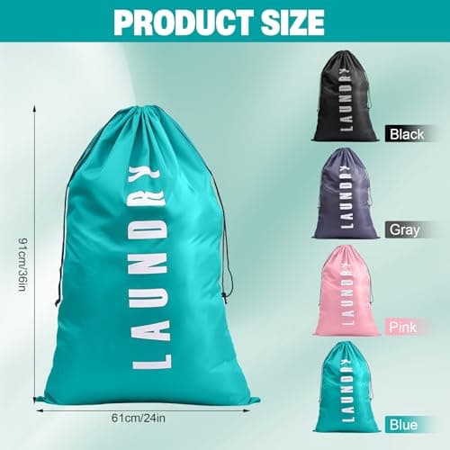 KASURE 4 Pcs Extra Large Laundry Bags, 91 x 61cm Portable Dirty Clothes Bags with Drawstring, Durable Oxford Cloth Fabric, for Travel, Dormitories, RVs, and Bathrooms (Blue, Pink, Black, Gray) — view 2