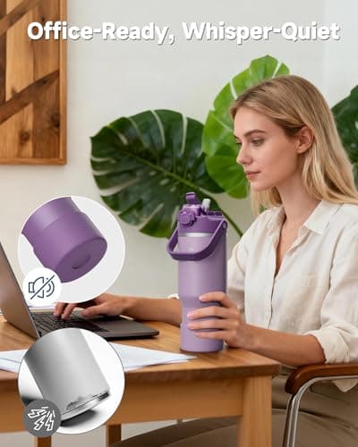 KANGZY Metal Water Bottle with Straw 1L/32oz – Vacuum Insulated Stainless Steel Flask, 2-in-1 Straw & Spout Lid, BPA-Free Leak-Proof Tumbler, Keeps Drinks Hot 8H+ / Cold 24H for Work, Travel Purple — view 5