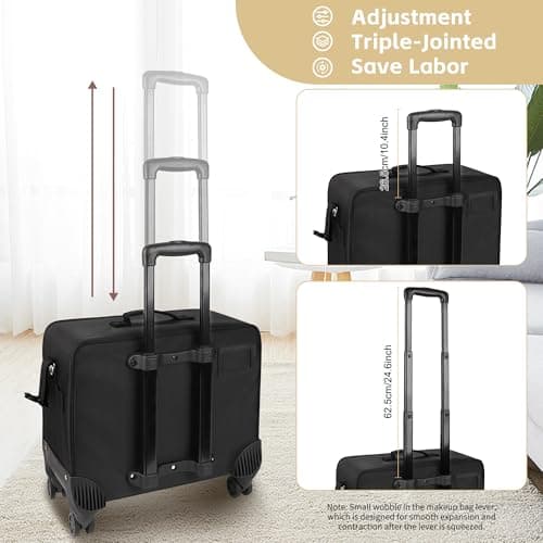 4-in-1 Professional Cosmetic Trolley Large Vanity Case With Wheels for Travel, Beauty, Hairdressing, Makeup, Tattoo and Nail Art - Multifunctional Design, Black, 01_Set — view 3