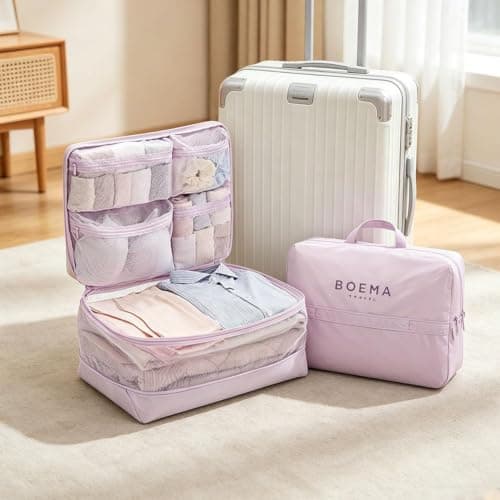 5-in-1 Compression Packing Cube – Hanging Luggage Organizer with 4 Compartments for Clothes & Underwear, Machine Washable Travel Suitcase Accessories,Space-Saving Travel Essentials,17.7x12.6”(Purple) — view 2