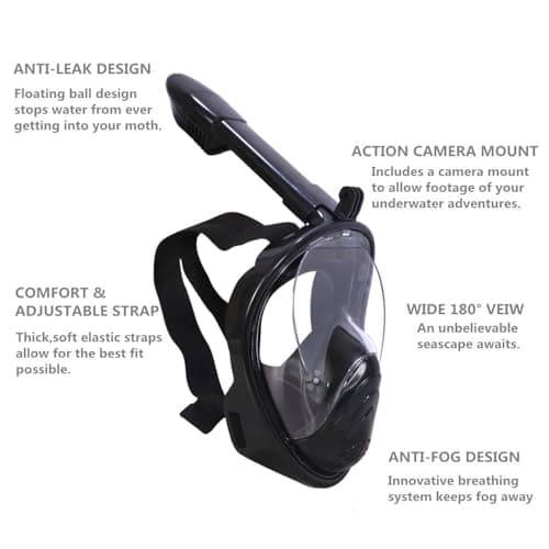 Snorkel Mask for Kids,Full Face Diving Mask Anti-Fog, Anti-Leak 180°view Design, Snorkeling Mask Set for Kids Girls Boys- Sports Camera Compatible(Black XS) — view 6