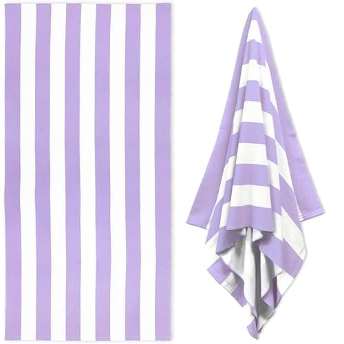 HENBAY Large Oversized Beach Towel - Fluffy 35 x 70 Inch Plush Microfiber Pool Towel, Purple Striped Quick Dry Cabana Swim Towel