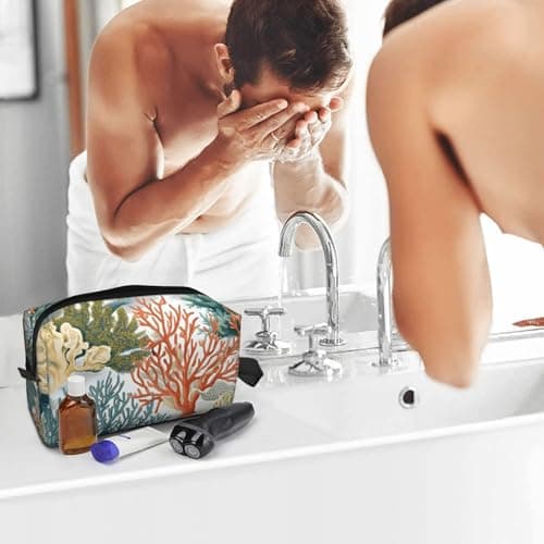 HSYOYO Travel Toiletry Bag for Women Men,Portable Hanging Toiletry Bag,Waterproof Dopp Kit Cosmetic Organizer,Large Capacity Shaving Bag Makeup Bag, Coral Sea, One Size — view 6