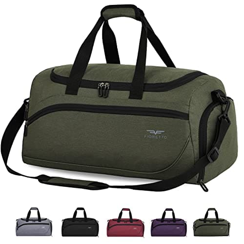 FIORETTO 35L Mens Sports Gym Bag with Wet Pocket & Shoe Compartment,Travel Duffle Bag Overnight Bag with Padded Shoulder Strap, Water-Resistant Sports Holdall for Swimming, Basketball Army Green