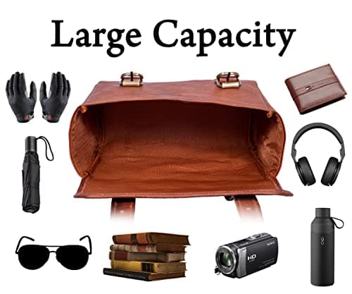 Genuine Leather Large Capacity Saddle Bag for Motorcycle Side Pouch Accessories Storage Panniers Motorbike Universal Handmade Saddlebags for Bike Commuters Handlebar Bicycle Brown Leather Tool Bag — view 4