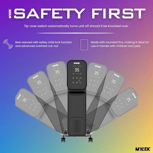 MYLEK Oil Filled Radiator Portable Smart Heater 2.5KW WiFi App Enabled, 3 Heat Settings, Timer, LED Display, Energy Electric Efficient, Safety Tip Over Protection (Black 2500W) — view 5