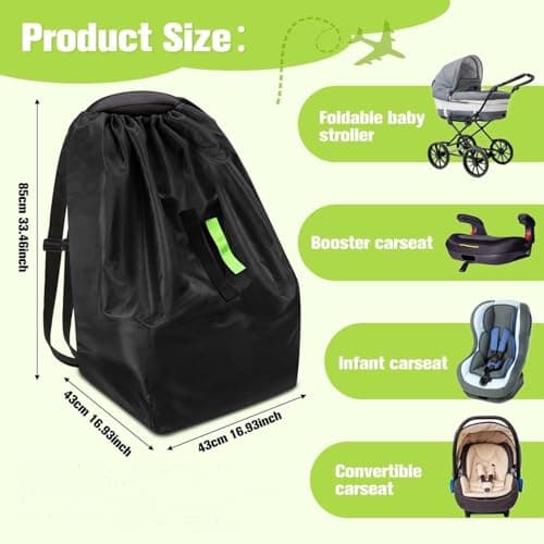 Car Seat Travel Bag for Airplane, Heavy Duty Air Travel Car Seat Cover, Travel-car-seat Bag, Waterproof Easy Carry Pack Carrier Accessories | for Teen Family Friends Outdoor Trips — view 6
