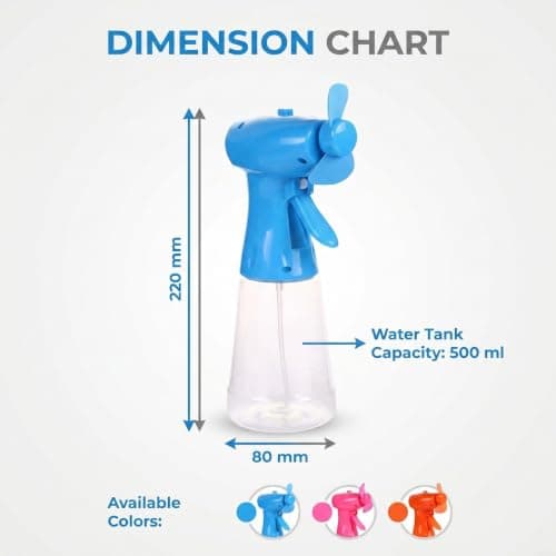 Portable Water Mist Spray Fan,Handheld Outdoor Cooling Hand Fans,Battery Powered,Cooling Fan with 500ml Water Spray Bottle ,Personal Cooling Device For Indoor Outdoor Travel Summer Beach (Blue) — view 4