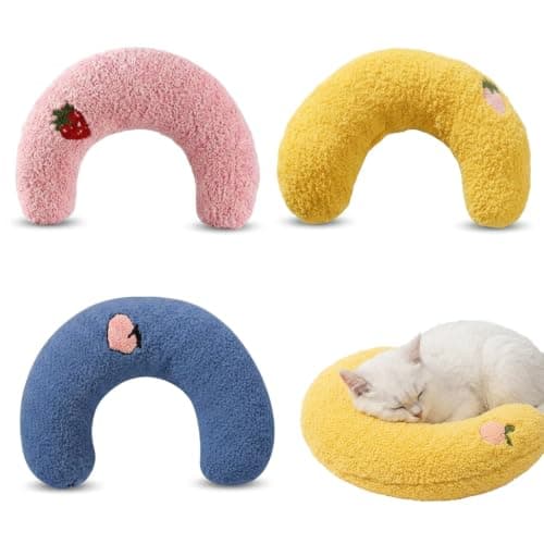 QhgPnt 3 Pcs Cat Pillow Set, Fluffy And Soft Dog Pillow, Comfortable Sleeping Cat Cushions with Neck Support, Pink Yellow Blue Colour Collection for Small Pets Improve Sleeping, Travel and Home Use