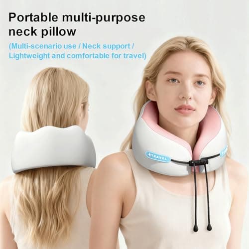 Vbvbip Pink Memory Foam Travel Neck Pillow - Ergonomic Support for Airplanes, Long Flights & Car Rides | Premium Comfort with Washable Cover & Portable Storage Box — view 3