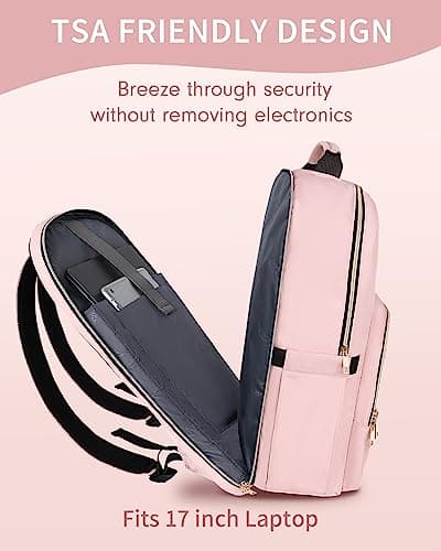 MATEIN 17 Inch Laptop Pink Backpack for Women, School Bag for Girls, Pink — view 3