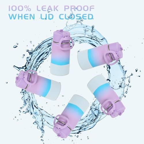 Volhoply 410ml 14oz Water Bottle with Straw Lid and Silicone Boot Bulk 2 Pack,Stainless Steel Insulated Tumbler for Boys & Girls Multipack,Double Wall Vacuum Leakproof Kids Bottles(Assorted,2) — view 5