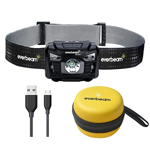 Everbeam H6 Pro LED Head Torch Headlamp, Motion Sensor Control, 650 Lumen Bright 20 Hours Runtime 1200mAh Battery Powered USB Rechargeable Headlight (1 Pack)