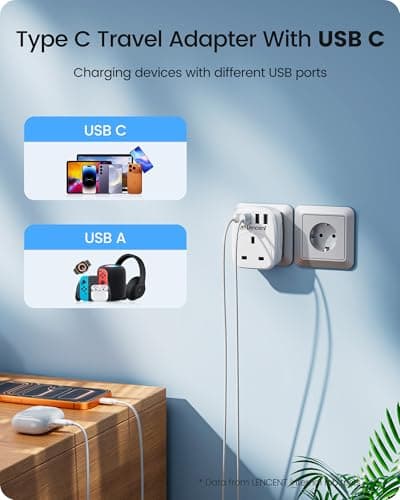 LENCENT UK to European Plug Adapter, EU Travel Adapter with 3 USB-A,1 USB-C — view 4