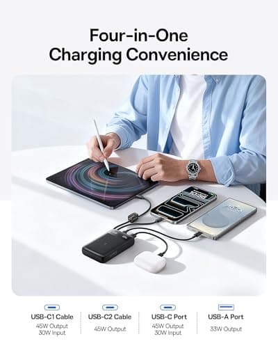 Baseus FC11 Power Bank 45W 20000mAh Portable Charger with Dual Built-in Cable, CCC Small Power Bank With Smart Display, Retractable Cable, Battery Pack for iPhone 17/16, iPad, Laptop, Samsung, Pixel — view 4