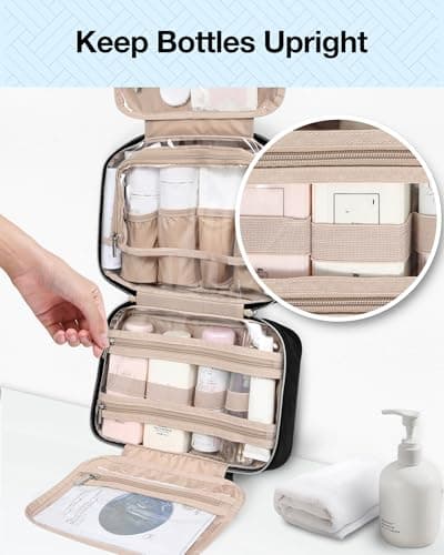 BAGSMART Toiletry Bag Hanging Travel Organizer with TSA Approved Transparent Cosmetic Bag and Detachable Makeup Pouch for Full Sized Toiletries, Medium-Black — view 5