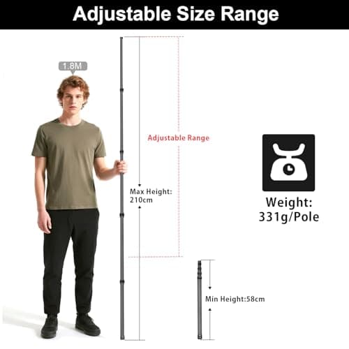 Tent Pole Carbon Fiber, Telescopic Tarp Poles 2.1M, Camping Adjustable Tarp Poles, Extendable Tent Poles 58-210cm, Awning Poles for Camping, Backpacking, Hiking, Canopy & Outdoor Shelter(Set of 2) — view 3
