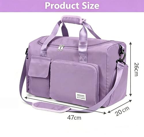 Sports Gym Bag Duffle Bag with Shoes Compartment & Wet Pocket，Weekend Travel Bag Overnight Bag for Women and Men Lightweight Holdall Hospital Overnight Bag - Weekend Bags, Hand Luggage Bag (Purple) — view 3