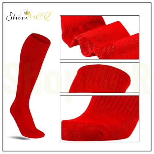 ShopMCR Unisex Football, Rugby, Hockey Sports Knee High Long Socks, Kids, Adults, juniors Knee High Football Socks Outdoor game Soccer Socks (3-6, Red) — view 5