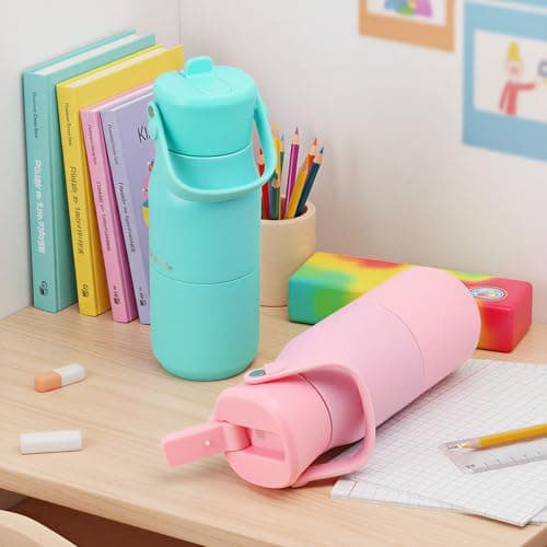Kids Insulated Water Bottle 400ml, Leakproof Stainless Steel Thermal Bottle with Straw & Cleaning Brushes, BPA-Free, Lightweight Travel Flask for School, Nursery & Outdoor(Light Pink) — view 2