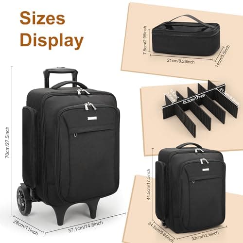Relavel Rolling Makeup Train Case with 2 Big Wheels, Professional Makeup Artist Backpack with Adjustable Dividers & 4 Small Bags, Portable Make Up Travel Organizer Makeup Case for Daily Use, Black — view 3