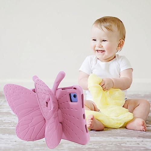 Tading Kids Case for iPad (A16) 11th Generation 11 Inch 2025/iPad 10th Generation 10.9 Inch 2022, Cute Butterfly Children Friendly Soft EVA Foam Protective Stand Cover for Girls - Pink — view 6