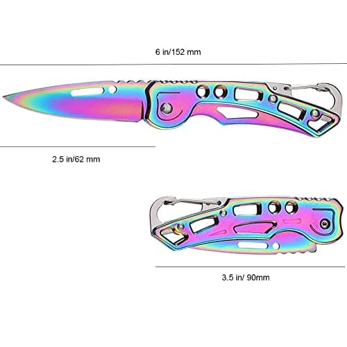 WWZJ 2 Pack Pocket Knife (Multicolored Titanium) with Key Ring Easy to Everyday Carry, Folding Knife Self-Defense — view 6